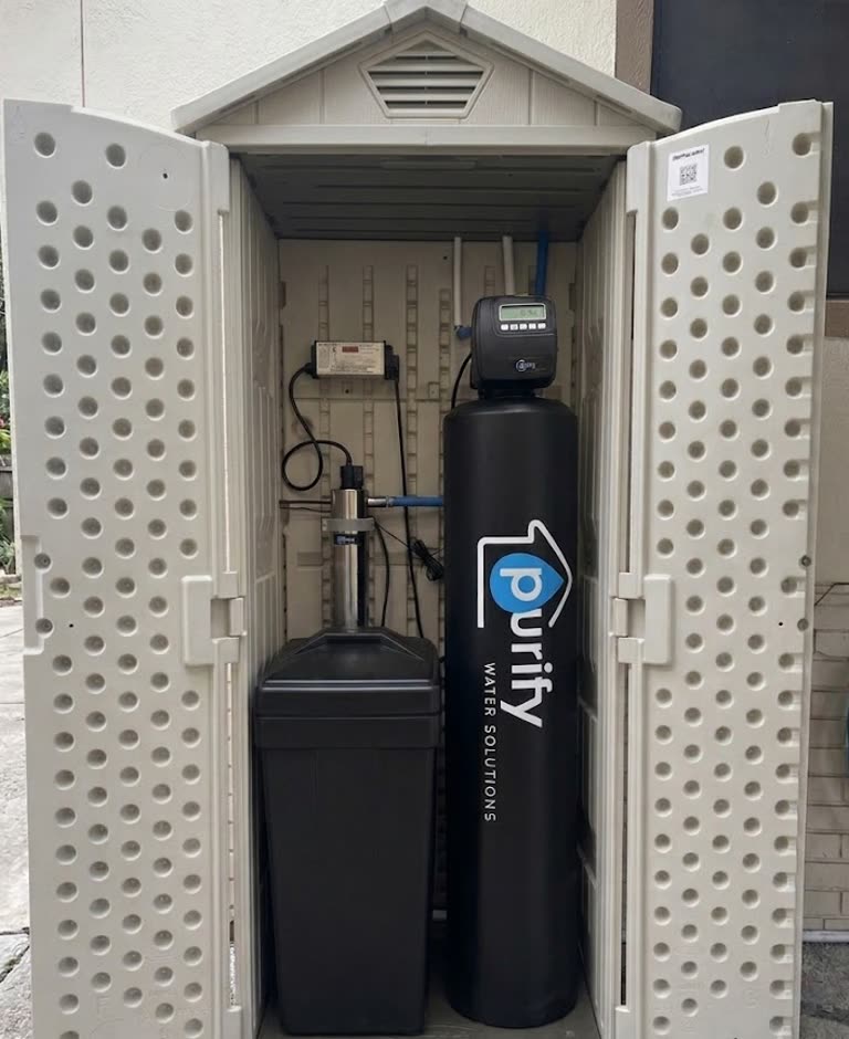 A real Purify install in Laredo with the whole home tank, brine tank, control valve and UV system